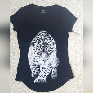Express Black Leopard Print Embellished Tshirt